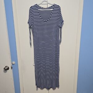 Forever Rose Navy and White Striped‎ Maxi Dress